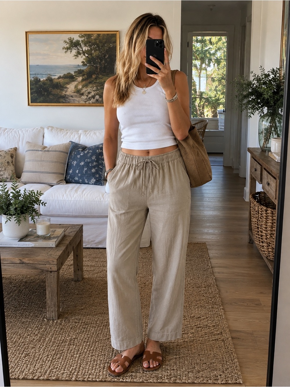 The Commons Relaxed Beach Pants Linen Blend Beige Size XL NWT Loungewear Beach